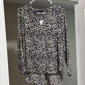 Pleione Navy and Cream Patterned Blouse